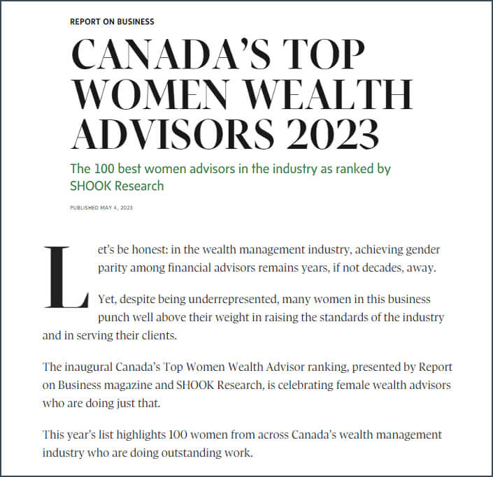 globe and mail top women wealth advisors 2023 2